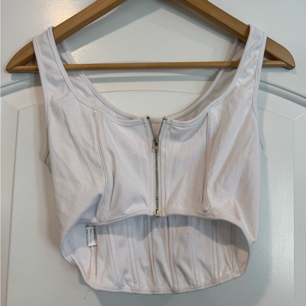 TwoTwinStyle White Corset with Zip back size medium - Picture 2 of 3